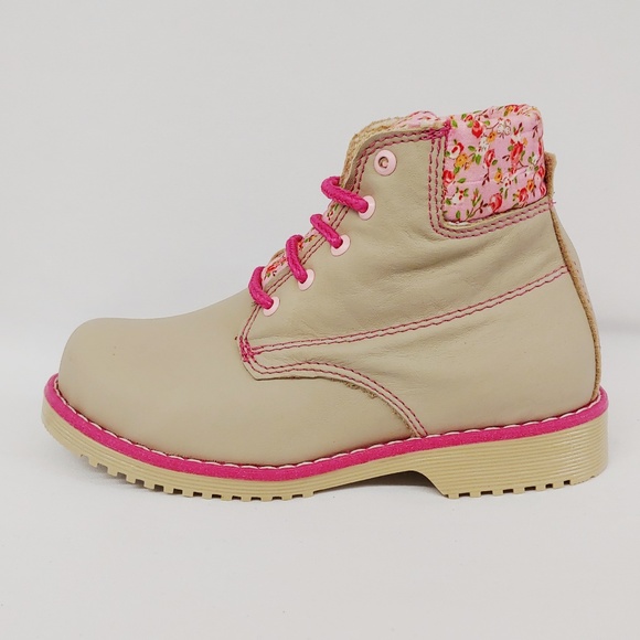 Cappuccino Ankle Boot with Pink Flowered Design - Picture 4 of 7
